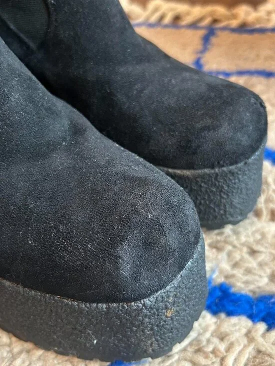 Black la moda Levitate faux suede chunky goth mega platform bootie ankle boots - Picture 7 of 8